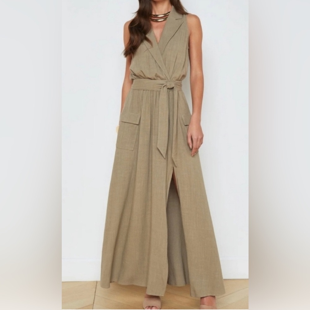 L'AGENCE Mayer Military Linen Blend Wrap
Dress Covert Green Sz L NWT